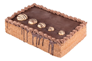 Cream Chocolate Cake isolated on the white background