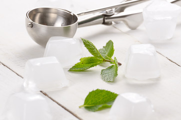 Ice cubes and scoop
