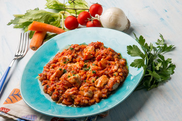 stewed fresh salmon with tomatoes sauce