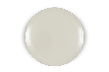Flat off white shallow plate on white background directly from above