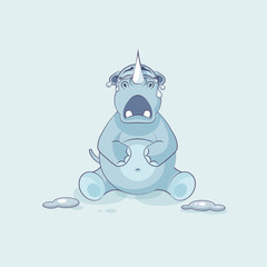 Illustration isolated emoji character cartoon rhinoceros crying, lot of tears sticker emoticon