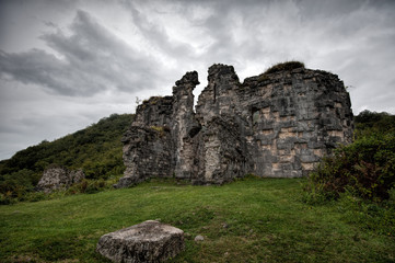 Fototapeta na wymiar Ruins of an ancient church of Bzyb in the Republic of Abkhazia. Tenth century A.D.