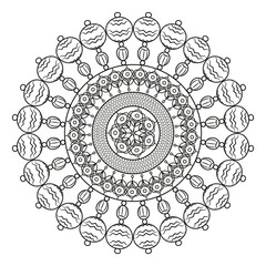 Circular ornament with stylized flowers and maracas in Oriental