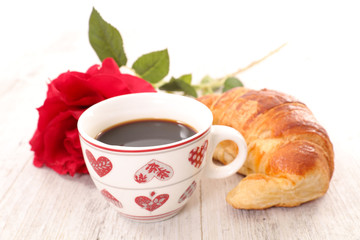 coffee and croissant for valentine's day