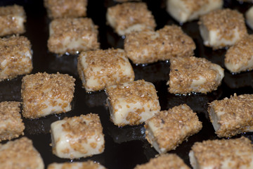 Homemade sesame cookie, black background