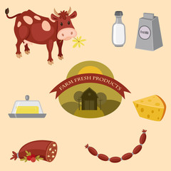 Farm products vector icons set