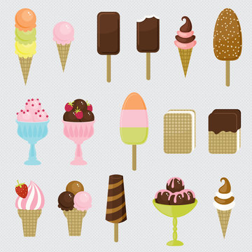 Big ice cream vector icons collection