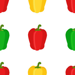 Seamless pattern of bell peppers. Red, green, yellow, sweet pepper