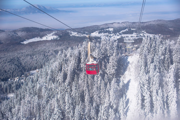 Cable car on a mountain ski resort