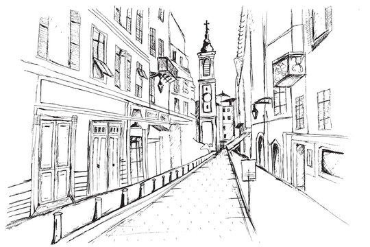 Fototapeta Panorama miasta Nicea. Rysunek ręcznie rysowany na białym tle. 