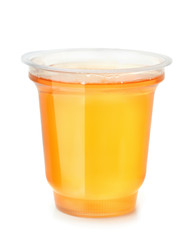 Plastic cup of fruit jelly dessert