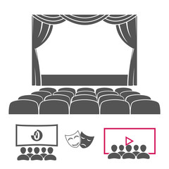 Theater stage and cinema icons