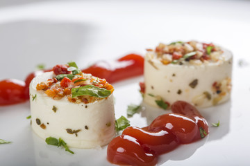 Delicious cheese appetizers with dried vegetables