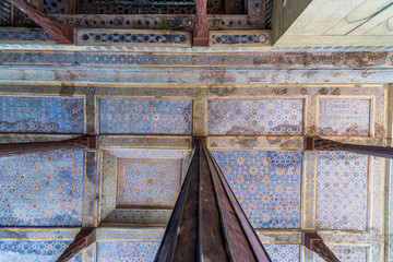 Wooden columns of Chehel Sotoun pavilion in Isfahan city, Iran