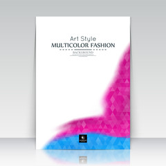 Abstract composition. Text frame surface. White a4 brochure cover. Title sheet design. Creative logo figure. Ad banner form texture. Blue, pink triangle mosaic icon. Flyer fiber. Vector illustration