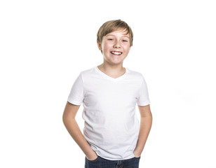 Obraz premium portrait of child. funny little boy on studio white background