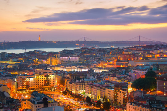 Lisbon skyline at twilight. Portugal