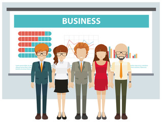 Business people and presentation board