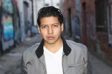 Beauty Portrait of Handsome Hispanic Young Male, Outdoors, Copy Space - Stock image