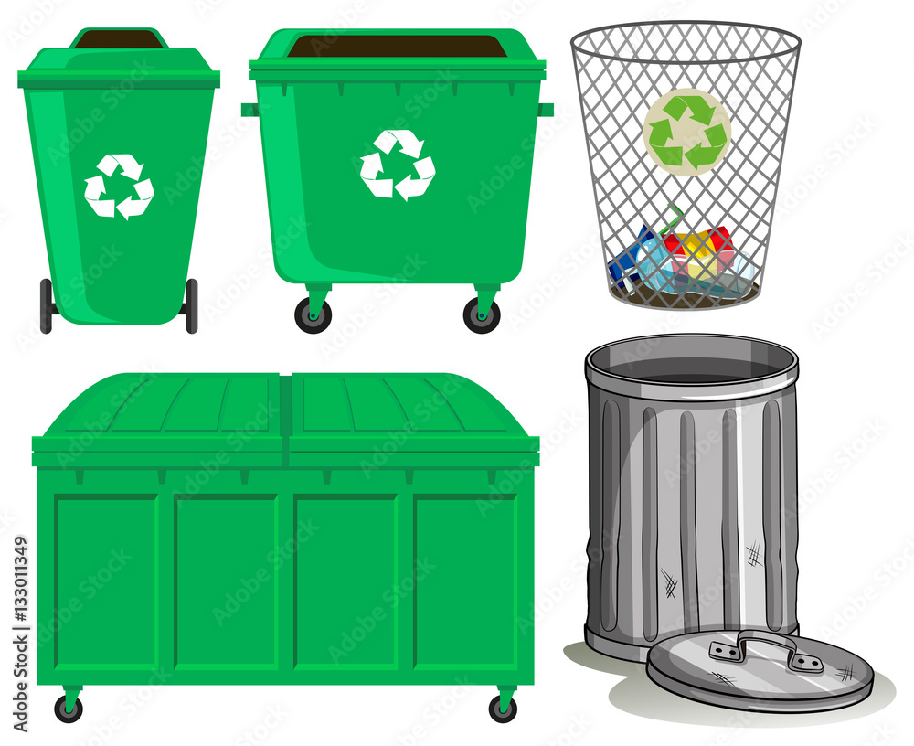 Sticker green trashcans with recycle sign