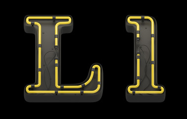 Black board font with yellow neon.
