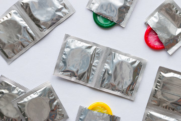 condoms on a white background
