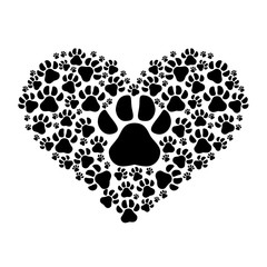 dog footprints in heart shape over white background. animal and pet love design. vector illustration