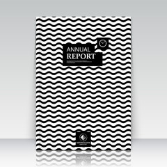 Abstract composition. Horizontal zig-zag lines section. Black and white ad surface icon. Logo figure. A4 brochure title sheet. Creative text frame construction. Firm banner form image. Flier panel