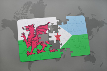 puzzle with the national flag of wales and djibouti on a world map