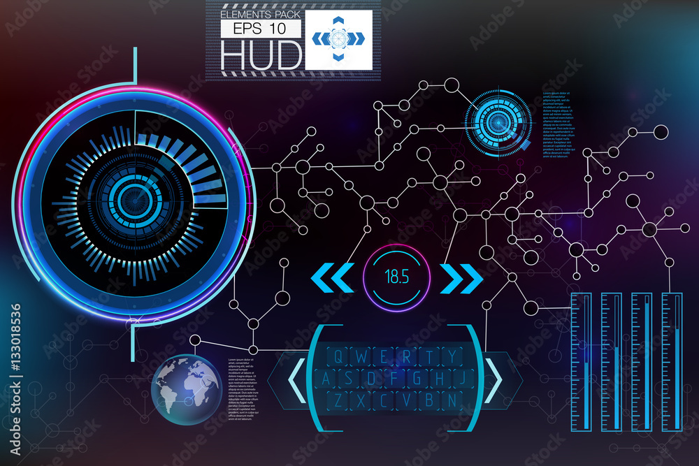Poster futuristic user interface. hud ui. abstract virtual graphic touch user interface. hud background out