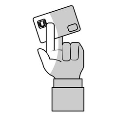 hand with credit card icon over white background. mobile payments concept. vector illustration