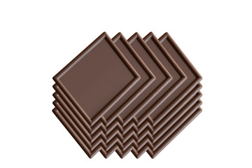 Set of pieces of Chocolate isolated on a white background. Dessert with flavonoids and antioxidants.