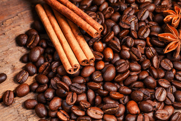 Coffee on grunge wooden background