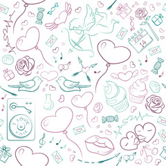 Hand drawn Valentine's Day seamless pattern 