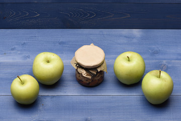 Set of semicircle green apples and nuts
