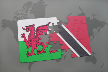 puzzle with the national flag of wales and trinidad and tobago on a world map