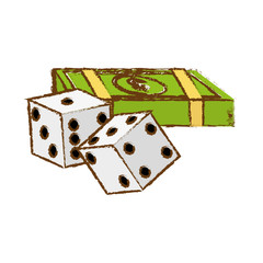 pair of dices and money bills icon over white background. colorful design. vector illustration