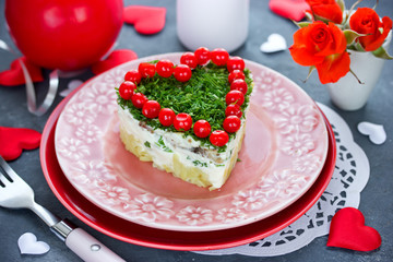 Salad on Valentine's Day - layered salad shaped heart