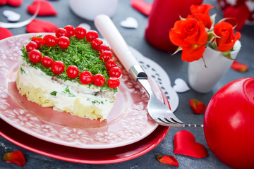 Romantic salad shaped heart on Valentines Day