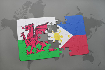 puzzle with the national flag of wales and philippines on a world map