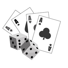 poker cards and pair of dices over white background. gambling games design. vector illustration