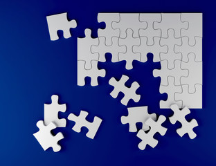 strategy game white puzzle on blue background business team concept