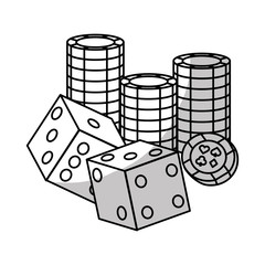 pair of cubes and casino chips over white background. gambling games design. vector illustration