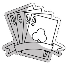 poker cards icon with decorative ribbon over white background. gambling games design. vector illustration