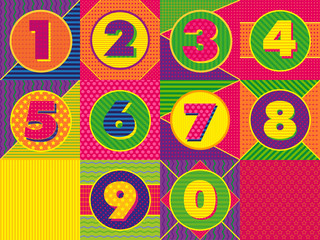 The numbers set Colorful geometric background bright colors for children