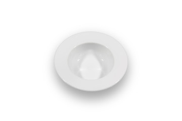 Small deep plate with wide shoulders on white background from high angle