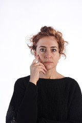 portrait of a woman Thoughtful on white