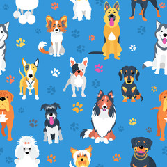 Vector seamless background with dogs flat design
