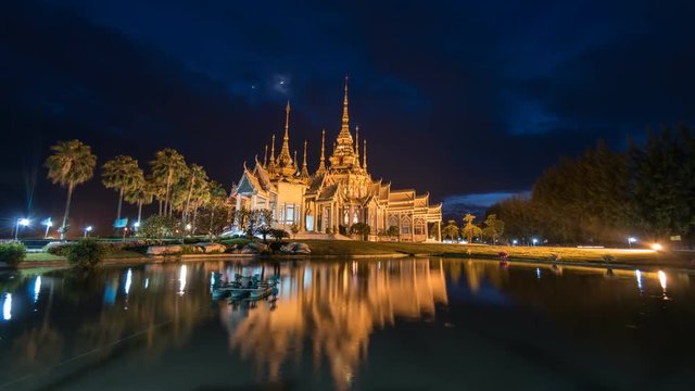 Wat Non Kum night timelapse, Sikhiu (Sikhio), Nakhon Ratchasima, Thailand, 4K Time lapse