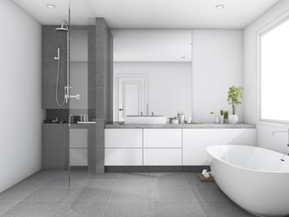 Naklejka na ściany i meble 3d rendering luxury and modern style wood bathroom near window